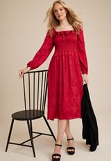 Red Floral Jacquard Midi Dress, REBEL RED, small