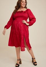 Plus Size Red Floral Jacquard Midi Dress, C4744, small