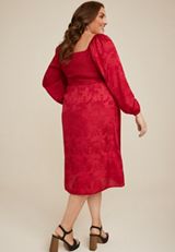 Plus Size Red Floral Jacquard Midi Dress, C4744, small