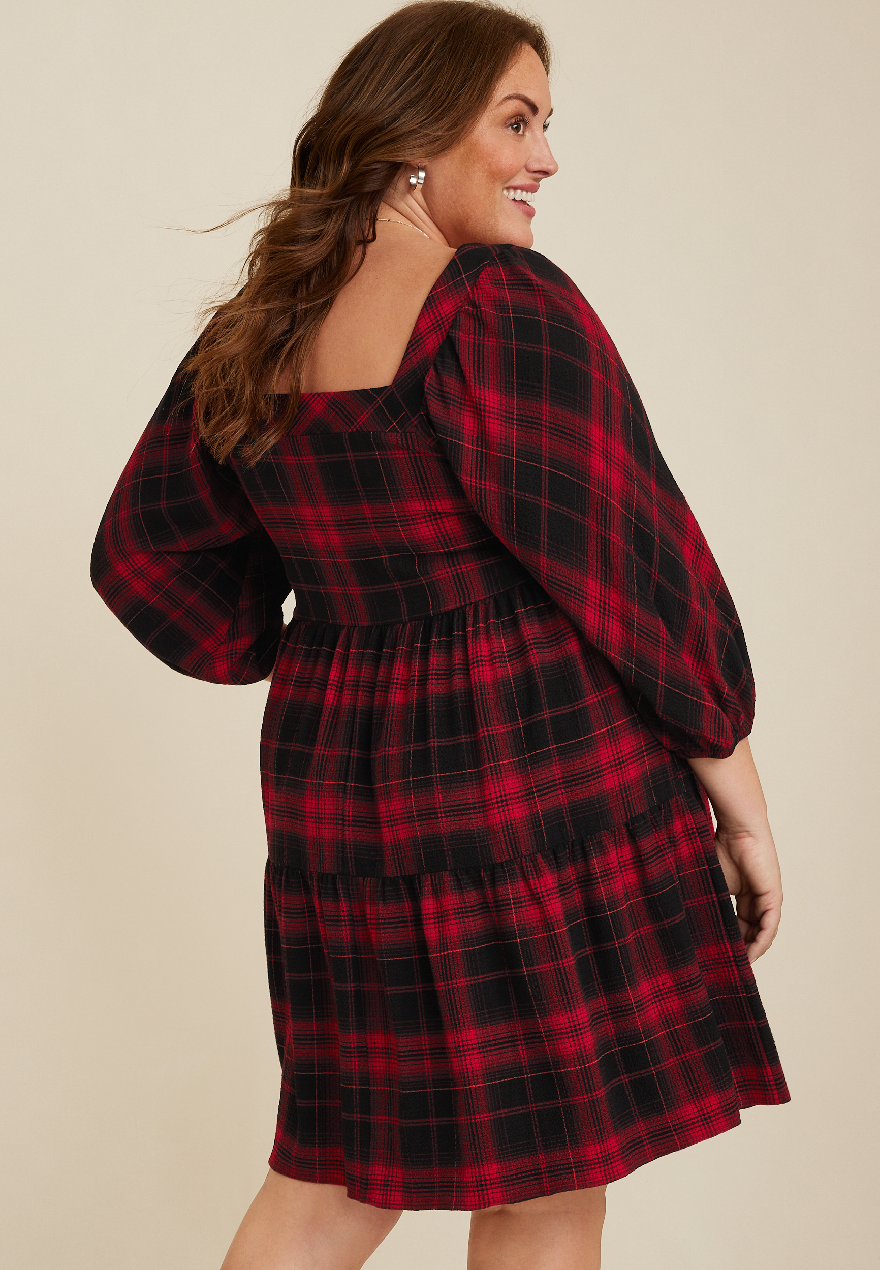 Plus Size Buffalo Plaid Babydoll Dress, C7044, large