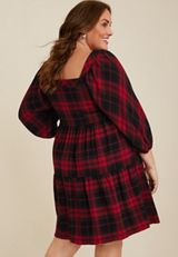 Plus Size Buffalo Plaid Babydoll Dress, C7044, small