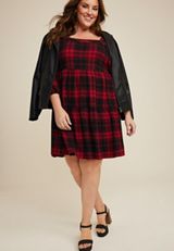 Plus Size Buffalo Plaid Babydoll Dress, C7044, small