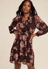 Floral Ruffle Trim Skater Dress, C1756, small