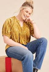 Plus Size Velvet Puff Sleeve Blouse, C8763, small