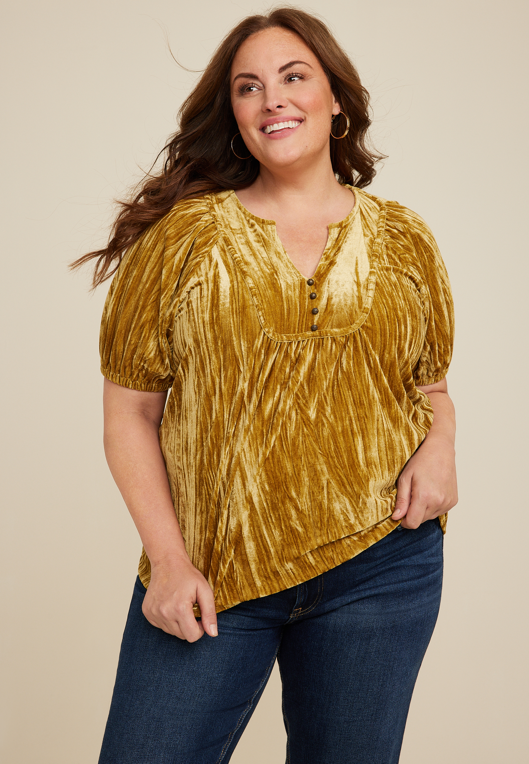 Plus Size Velvet Puff Sleeve Blouse, C8763, large