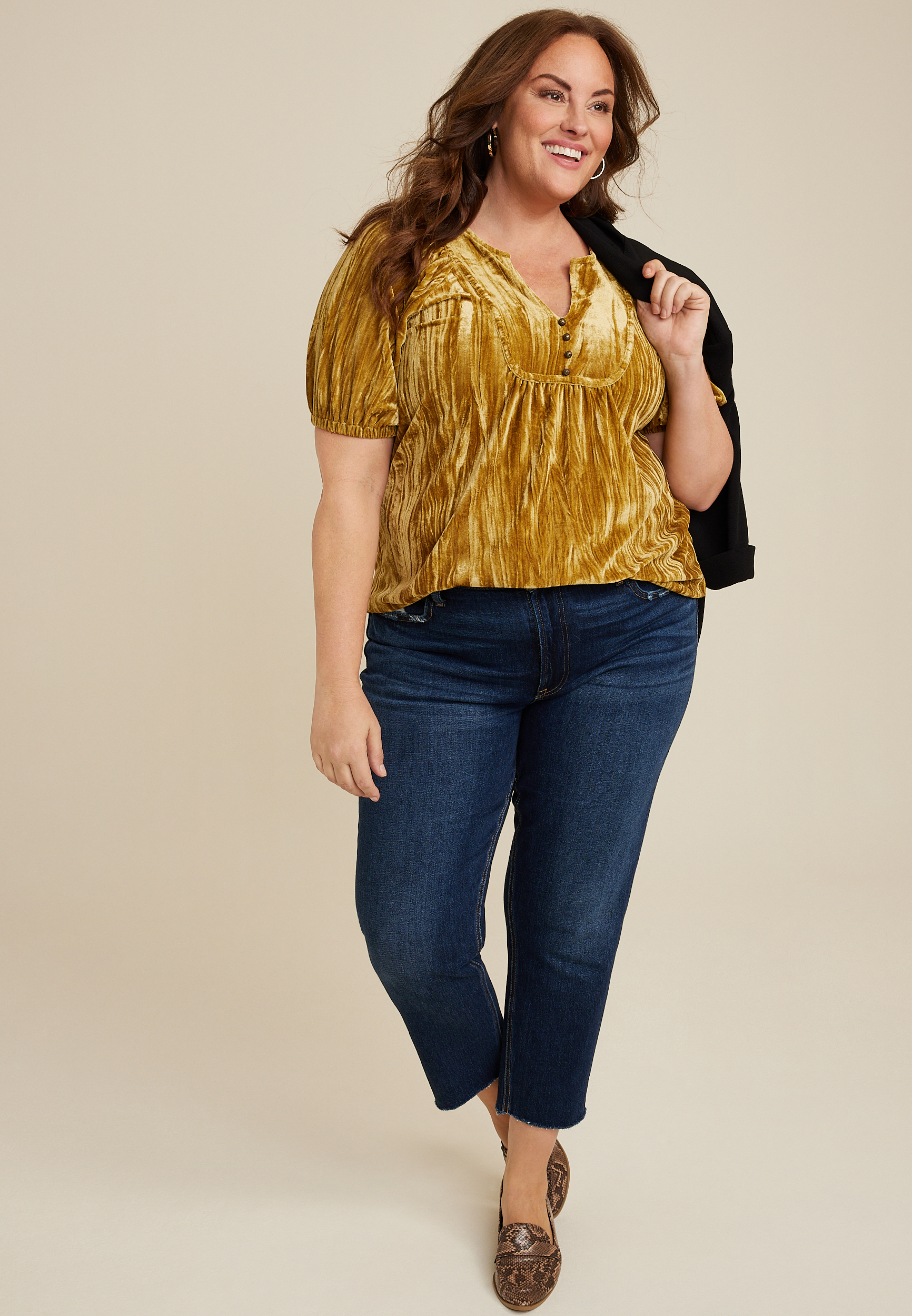 Plus Size Velvet Puff Sleeve Blouse, C8763, large