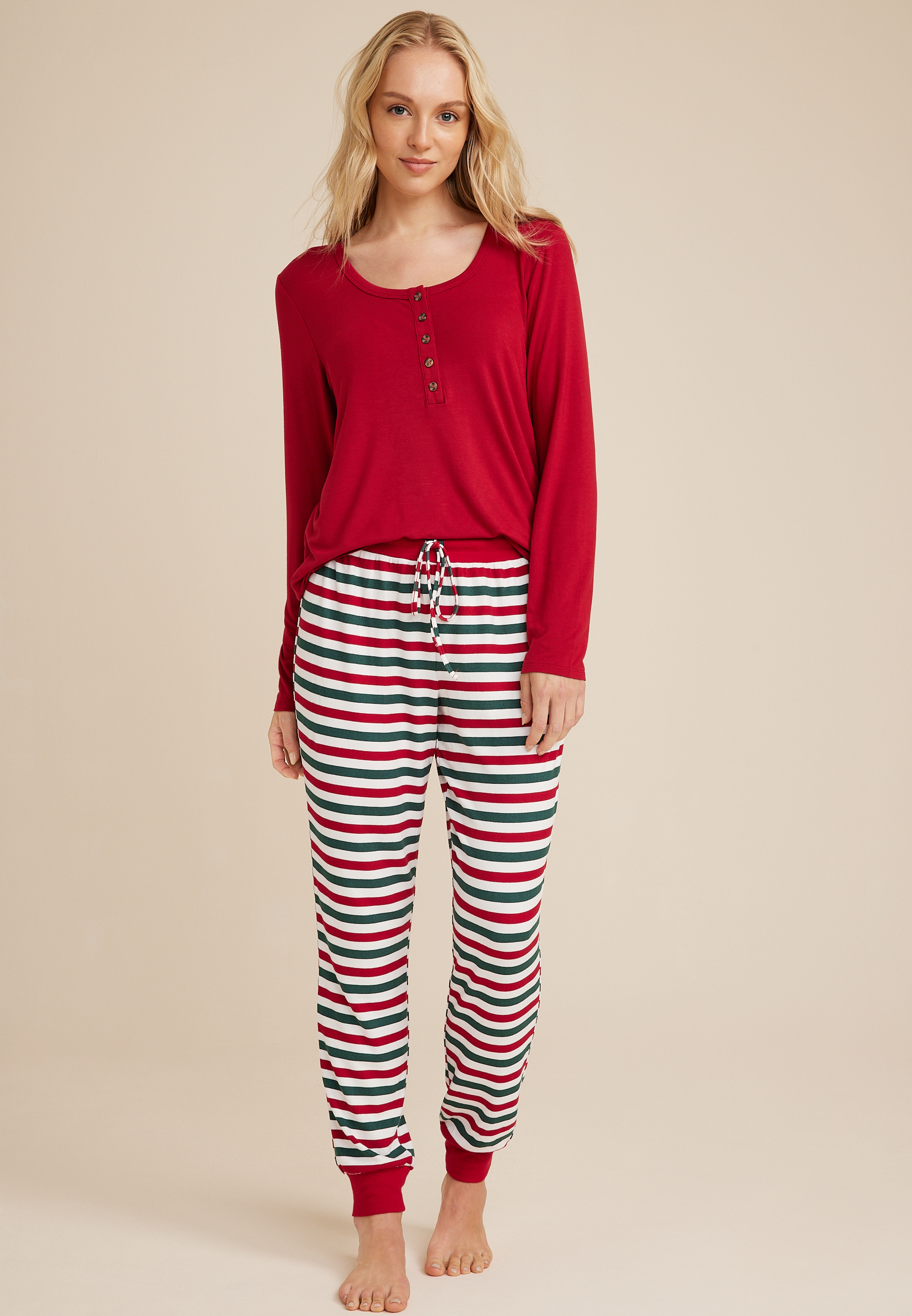 Womens Holiday Striped Family Pajamas