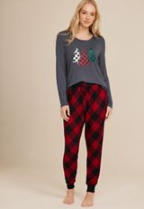 Womens Holiday Trees Family Pajamas, CHARCOAL, small