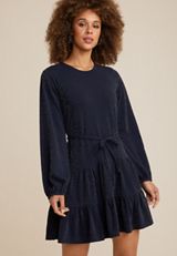 Metallic Tiered Long Sleeve Skater Dress, C9252, small
