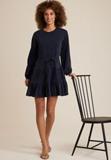 Metallic Tiered Long Sleeve Skater Dress, C9252, small
