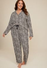 Plus Size Button Down Top And Wide Leg Pajama Set, C5296, small
