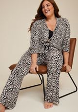 Plus Size Button Down Top And Wide Leg Pajama Set, C5296, small