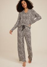 Button Down Top And Wide Leg Pajama Set, ANIMAL, small