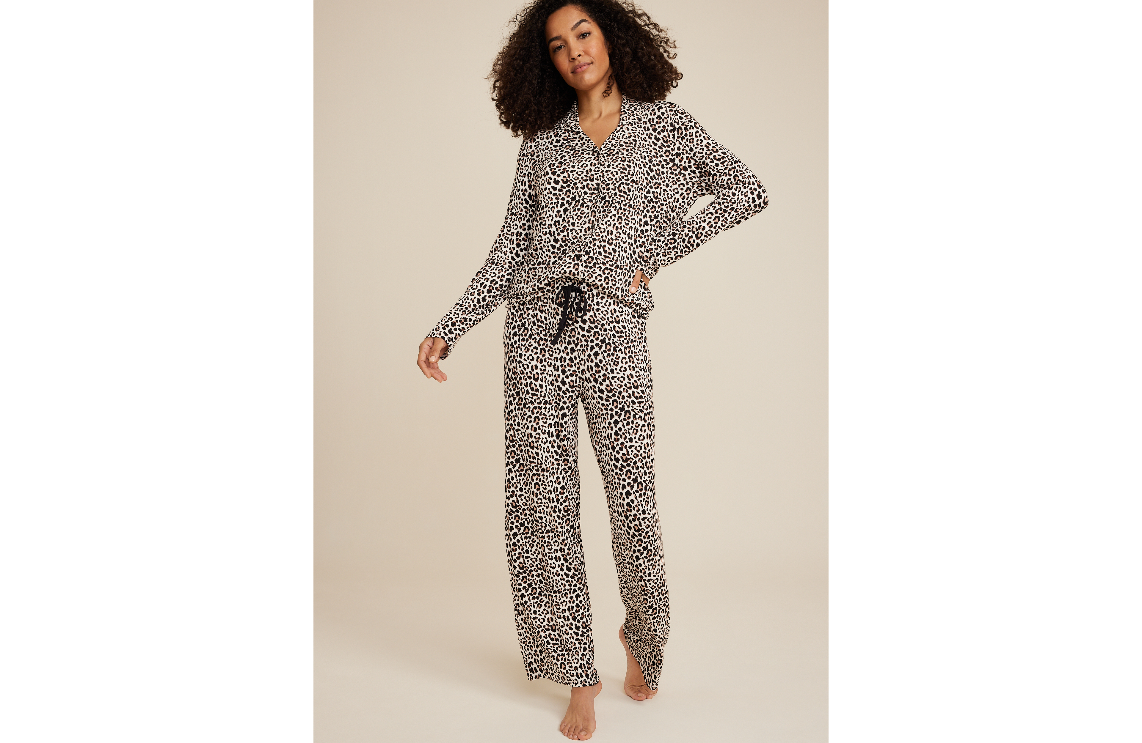 Button Down Top And Wide Leg Pajama Set