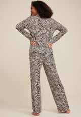 Button Down Top And Wide Leg Pajama Set, ANIMAL, small