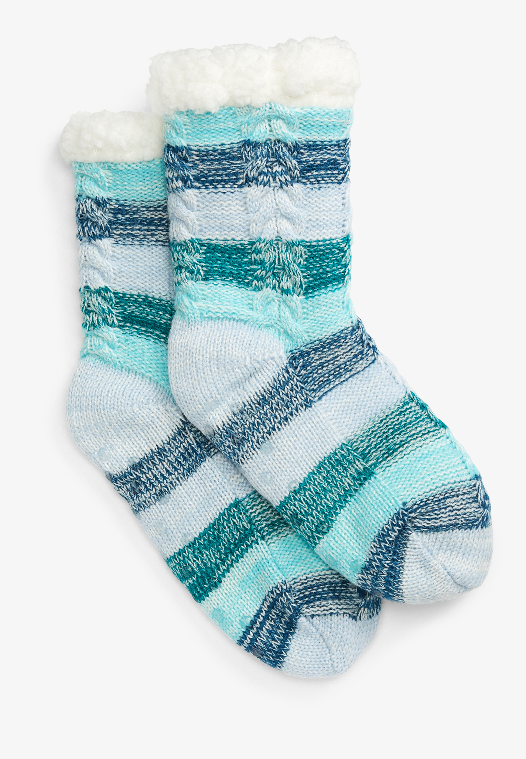 Stripe Teddy Sherpa Lined Crew Socks