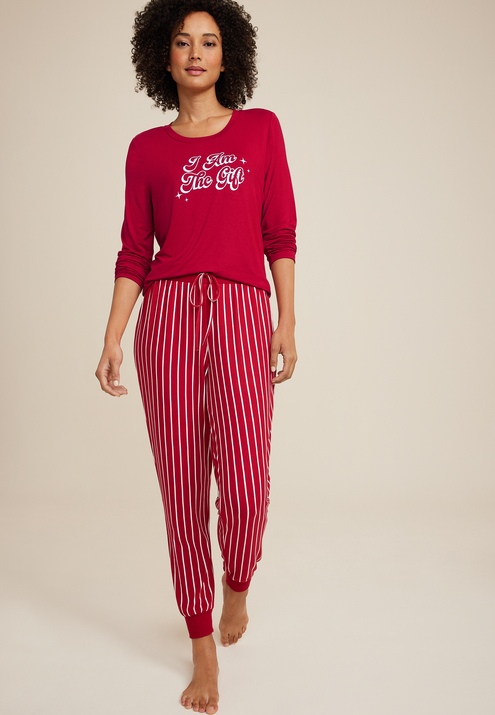 Aerie PJ Jogger ($40) ❤ liked on Polyvore featuring intimates, sleepwear,  pajamas, red, holiday pajama…