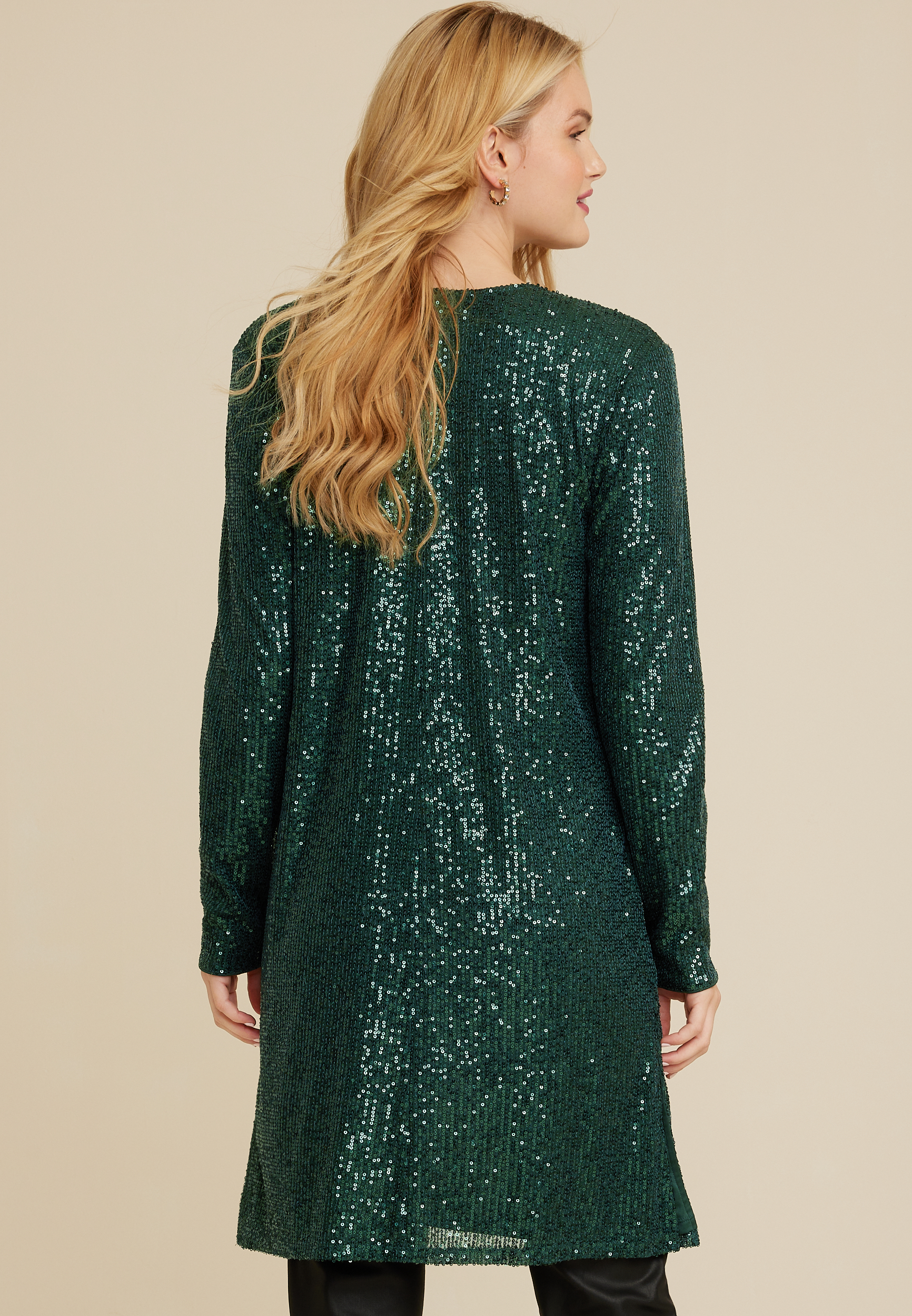 Green Sequin Duster Cardigan, C3895, large