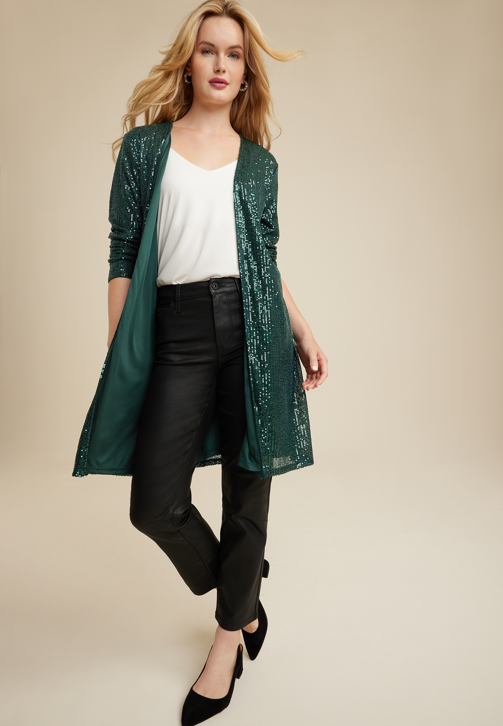 Green Sequin Duster Cardigan, C3895, large