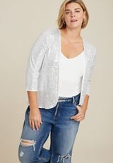 Plus Size Silver Sequin Cardigan, C431, small