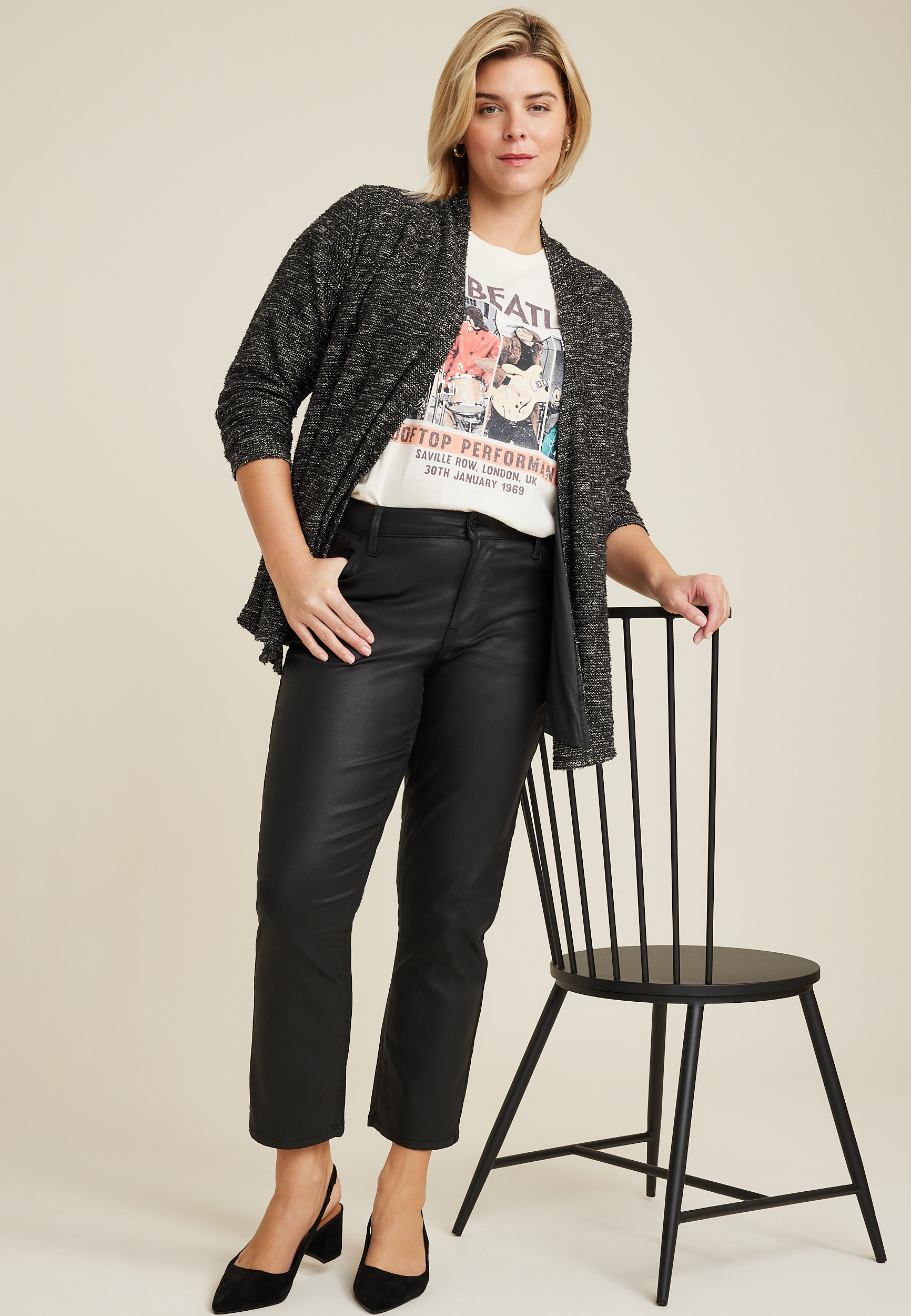 Plus Size Sparkle Waterfall Cardigan, C106, large