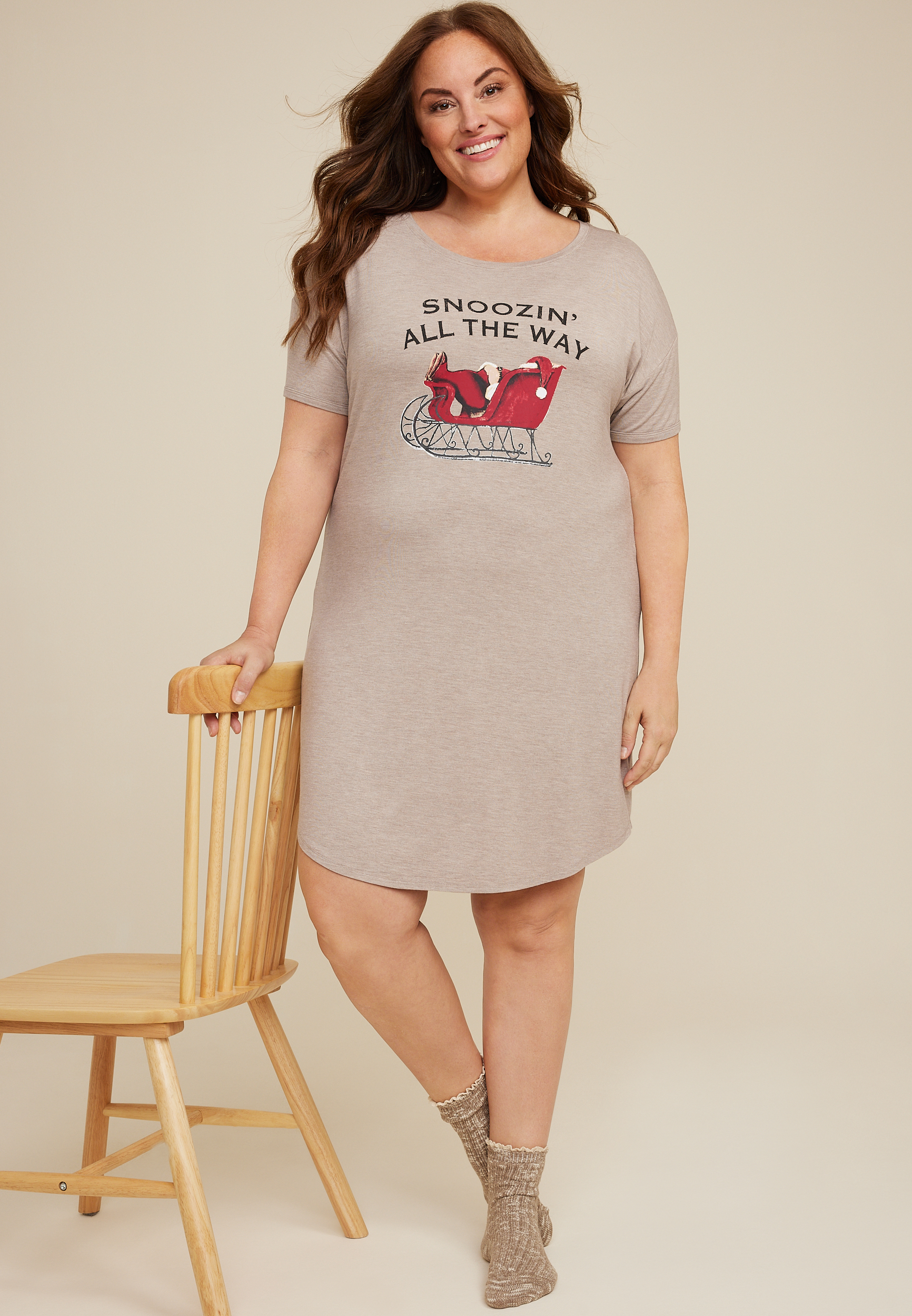 Plus Size Holiday Graphic Short Sleeve Pajama Shirt, C977, large