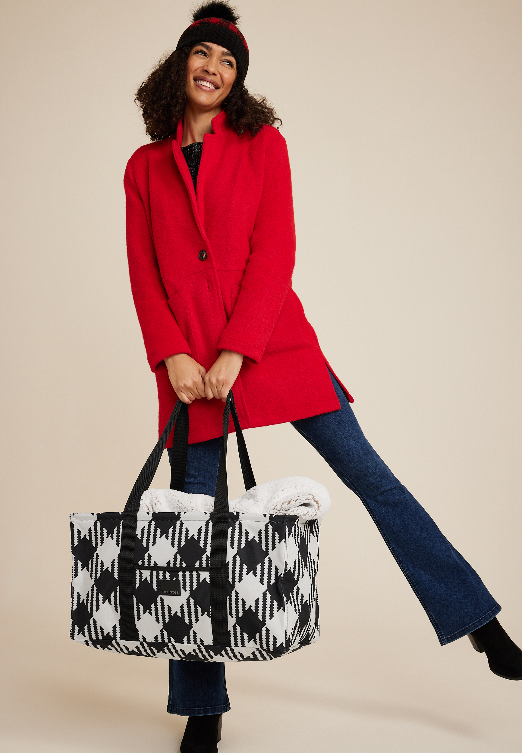 Houndstooth Utility Tote, BLACK COMBO, large