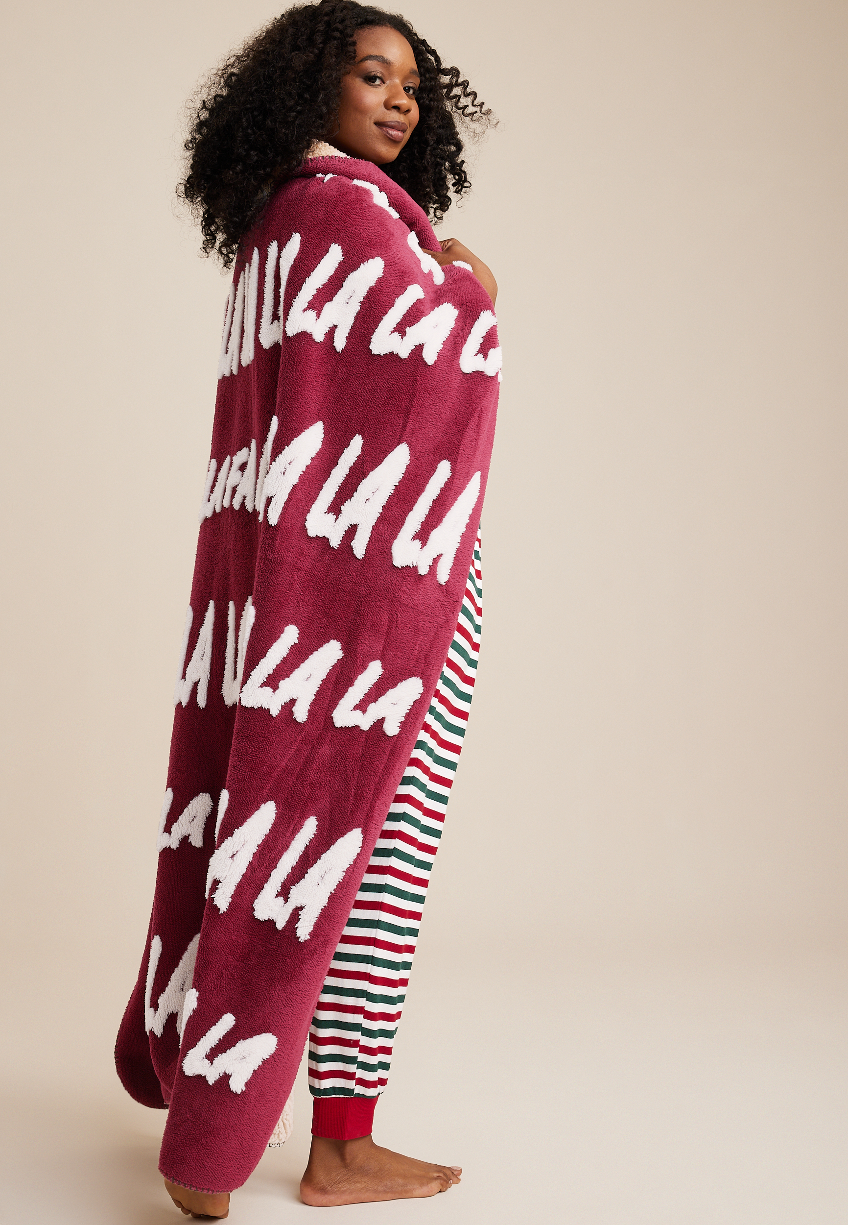 Fa La La Reversible Throw Blanket, RED COMBO, large