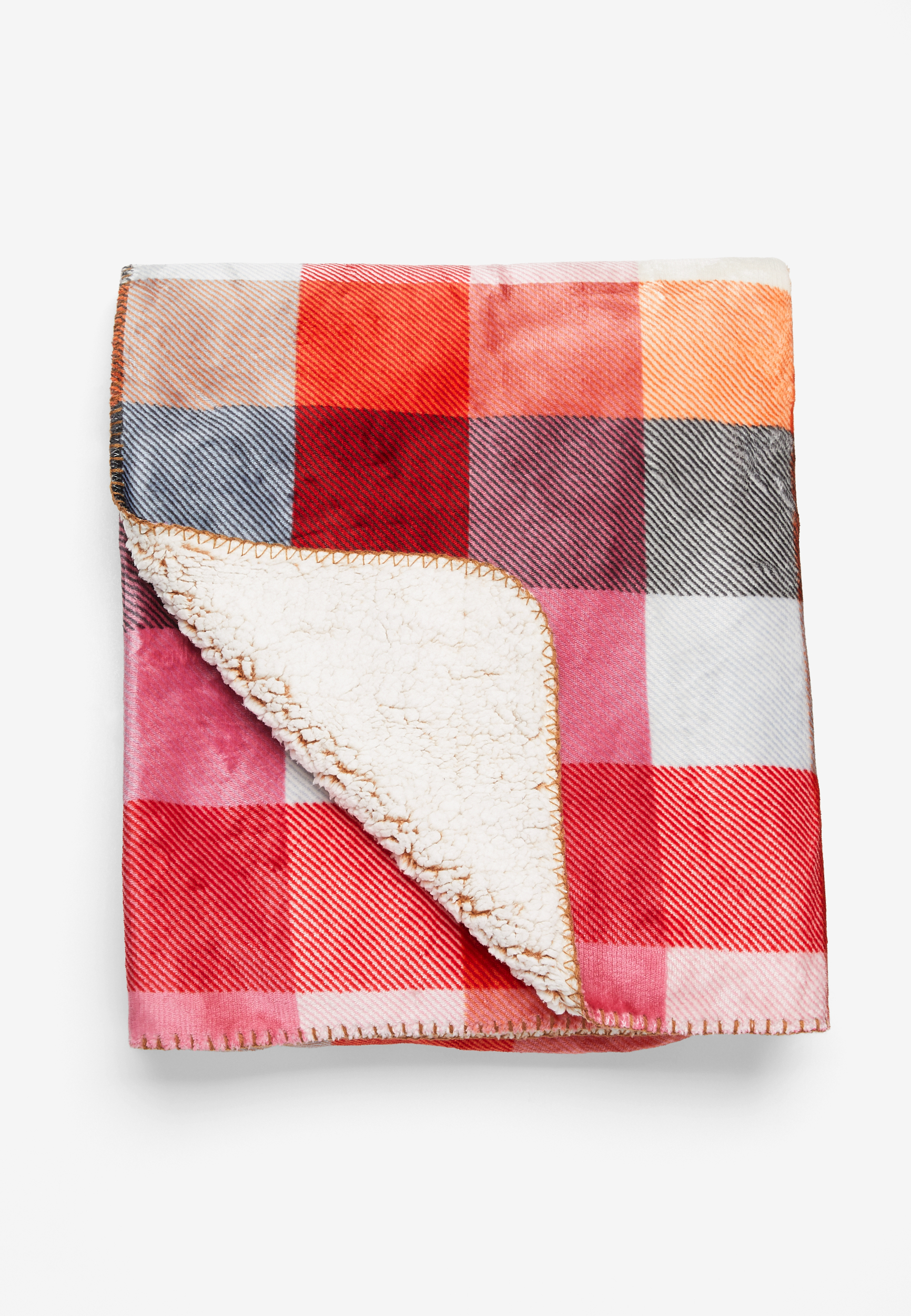 Bright Plaid Fleece Sherpa Throw Blanket