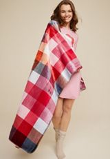 Bright Plaid Fleece Sherpa Throw Blanket, C6415, small