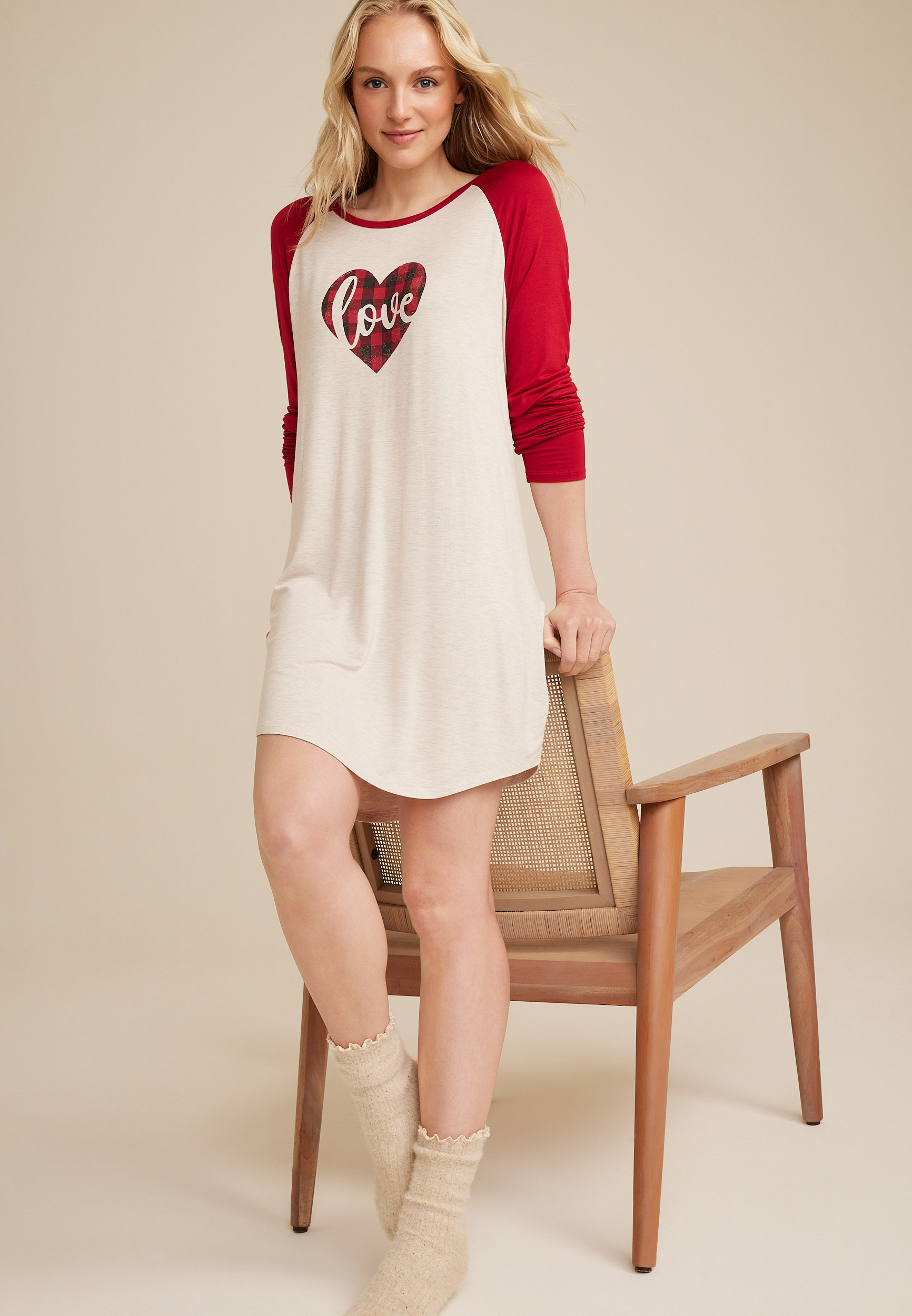 Love Graphic Long Sleeve Pajama Shirt, C1008, large