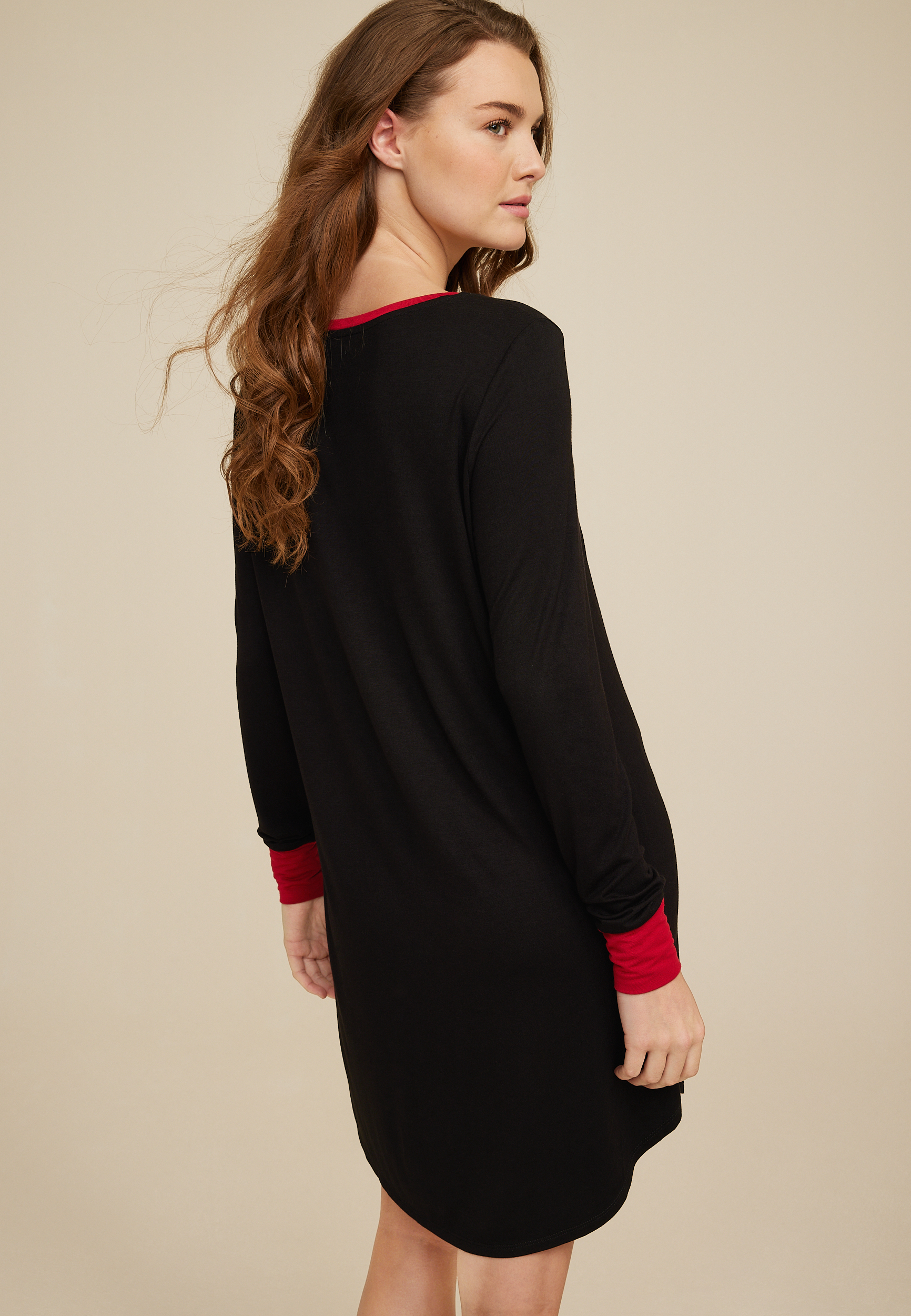Holiday Graphic Long Sleeve Pajama Shirt, BLACK, large