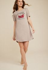 Holiday Graphic Short Sleeve Pajama Shirt, HEATHERED COCOA, small