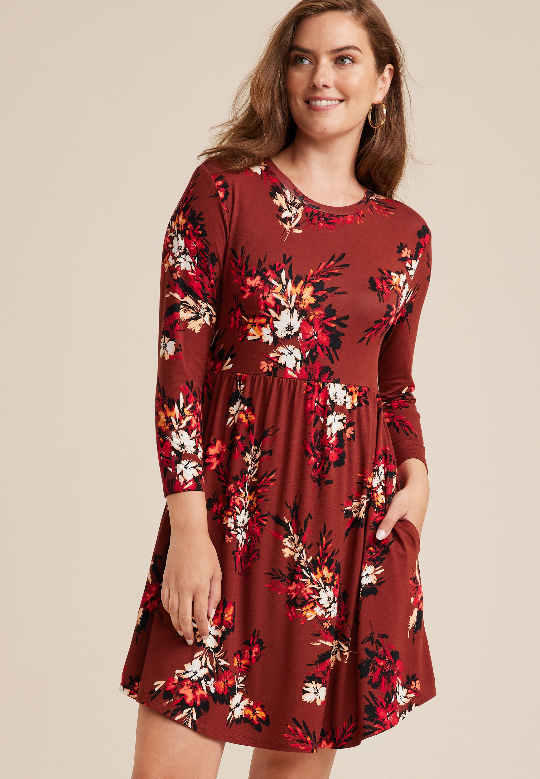 24/7 Floral Empire Waist Mini Dress | maurices