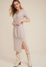 24/7 Ribbed Midi Sweater Dress, HEATHERED COCOA, small