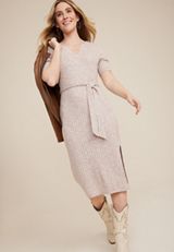 24/7 Ribbed Midi Sweater Dress, HEATHERED COCOA, small