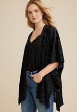 Black Velvet Burnout Ruana, BLACK, small