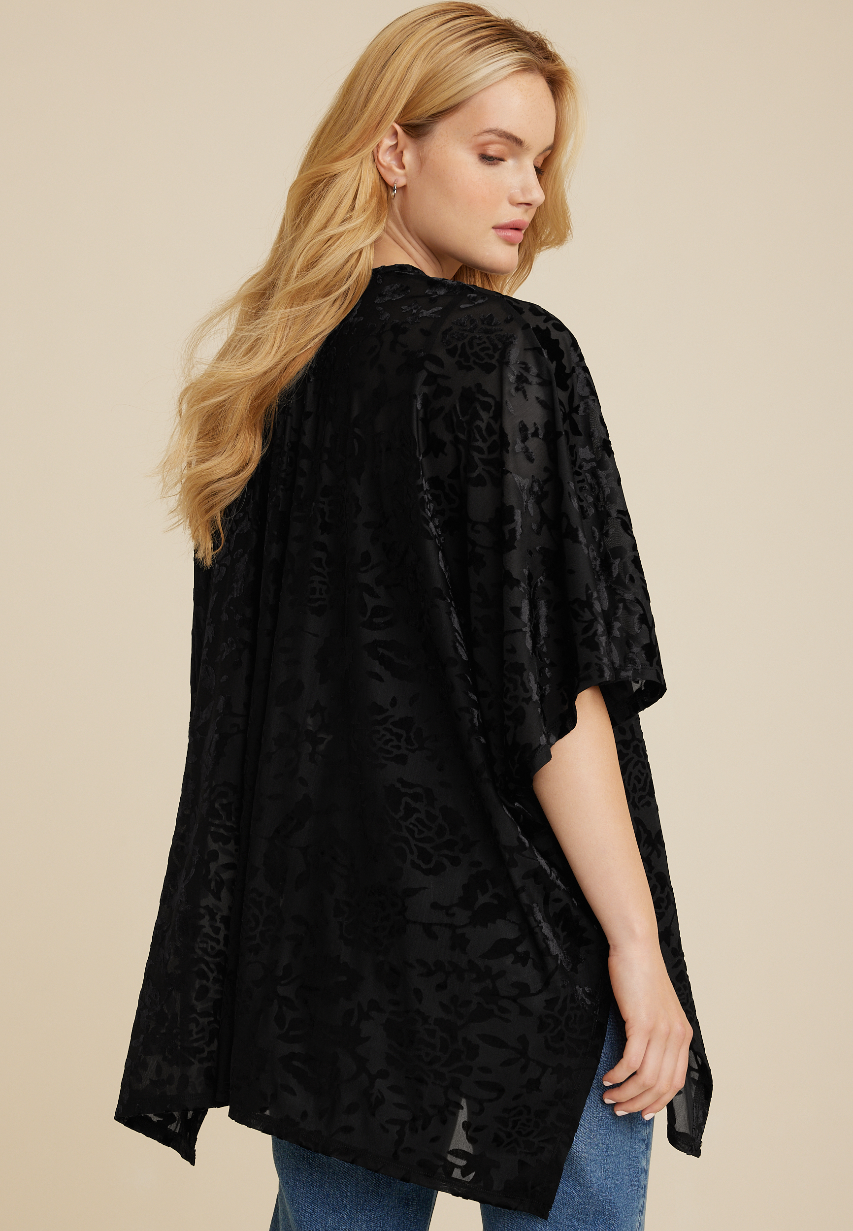 Black Velvet Burnout Ruana, BLACK, large
