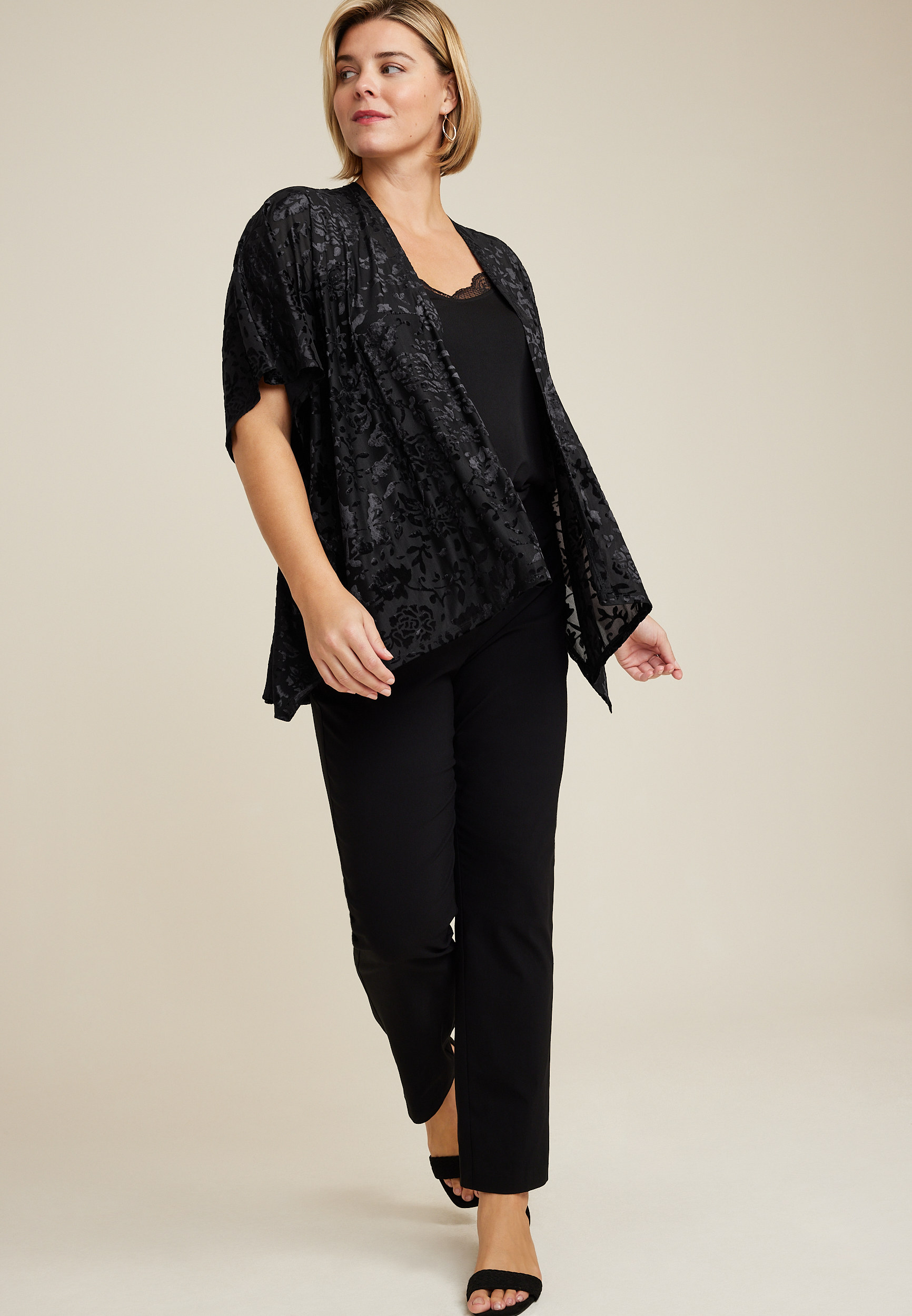 Black Velvet Burnout Ruana, BLACK, large