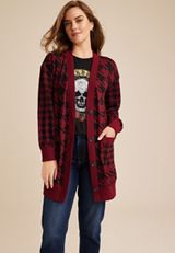 Red Houndstooth Mixer Cardigan, C9180, small