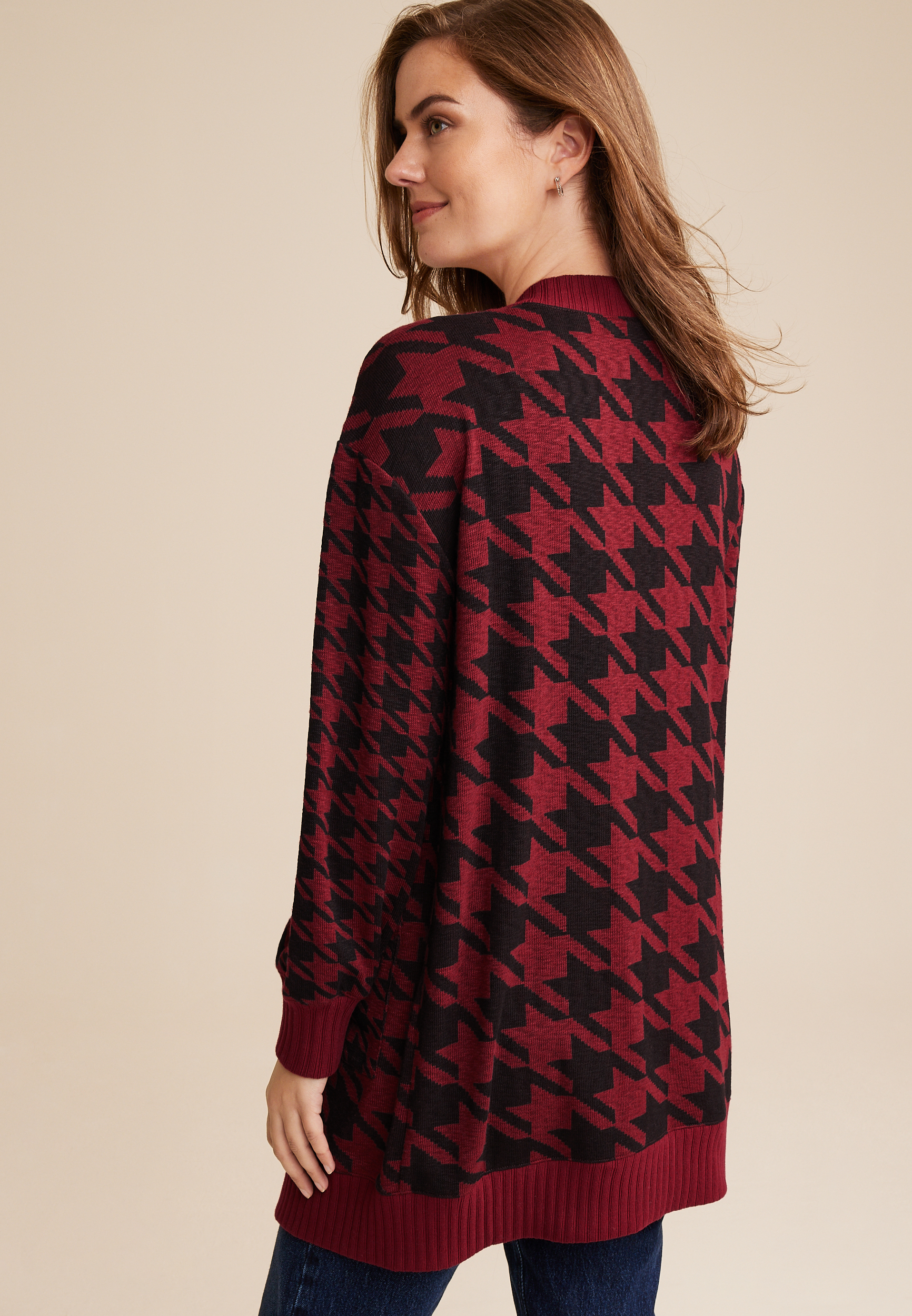 Red Houndstooth Mixer Cardigan, C9180, large