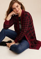 Red Houndstooth Mixer Cardigan, C9180, small