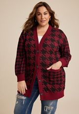 Plus Size Red Houndstooth Mixer Cardigan, C9180, small