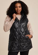 Plus Size Hooded Longline Vest, BLACK, small