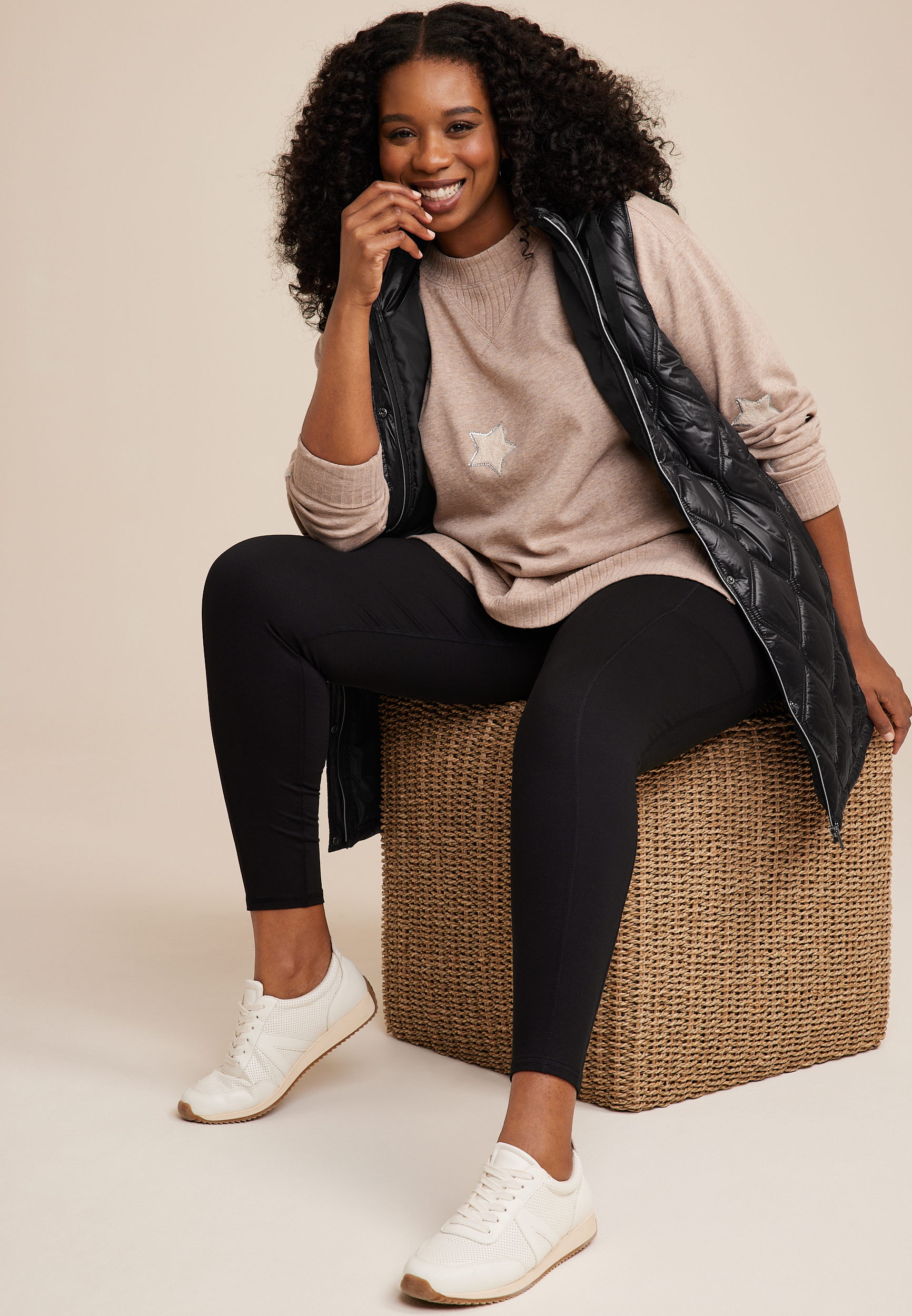 Plus Size Hooded Longline Vest, BLACK, large
