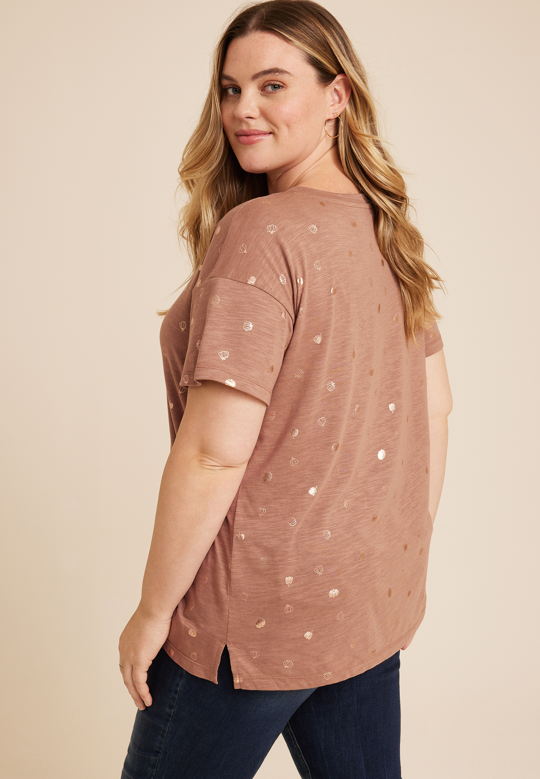 Plus Size 24/7 Dawson Pumpkin Drop Shoulder Tee, C2561, large