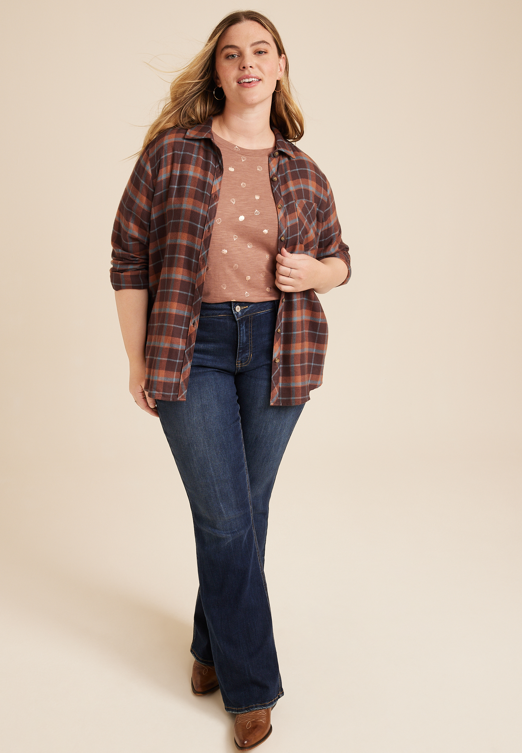 Plus Size 24/7 Dawson Pumpkin Drop Shoulder Tee, C2561, large