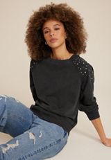 Stud Embellished Sweatshirt, CHARCOAL, small