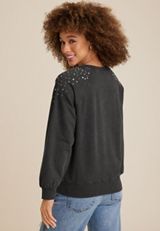 Stud Embellished Sweatshirt, CHARCOAL, small