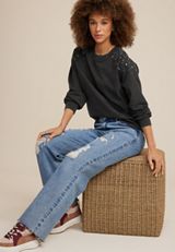 Stud Embellished Sweatshirt, CHARCOAL, small